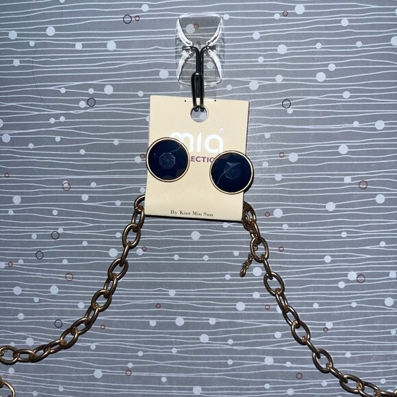 Mia 22” Pendant Necklace Tri Colored Gems & Earrings Gold Fringe - Picture 11 of 11